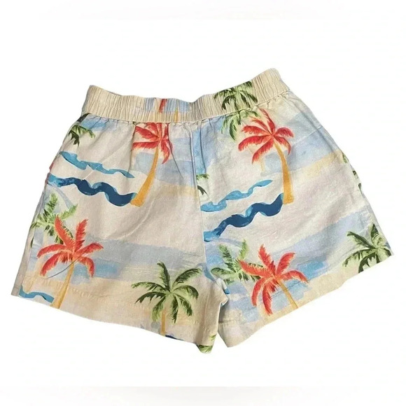 C&C California Tropical Beach Palm Tree Belted Linen Blend Shorts Womens Size 8 - Picture 2 of 11